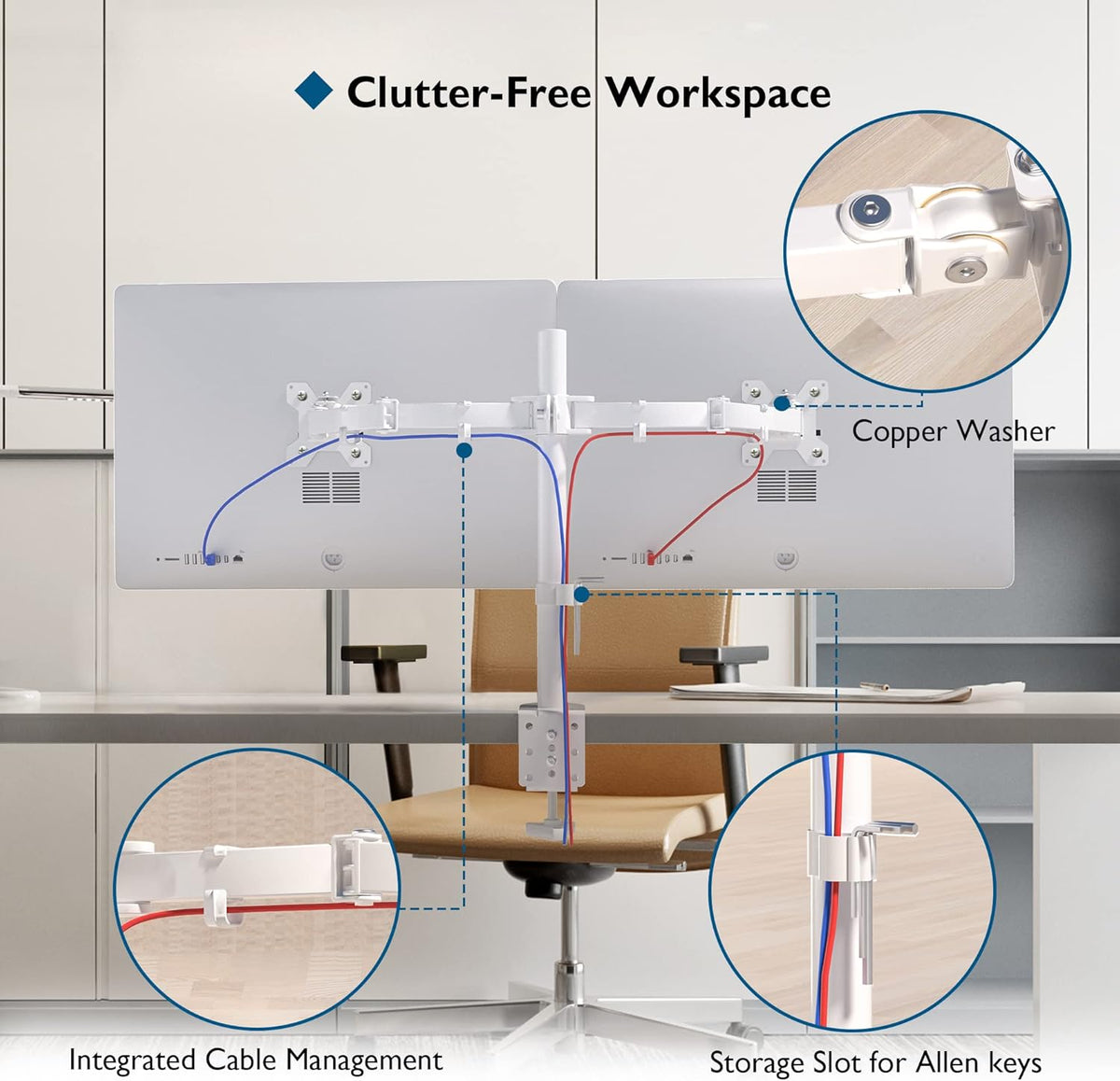 Support Bras Mécanique - Blanc - 2 Moniteurs - 17" - 32" image 4