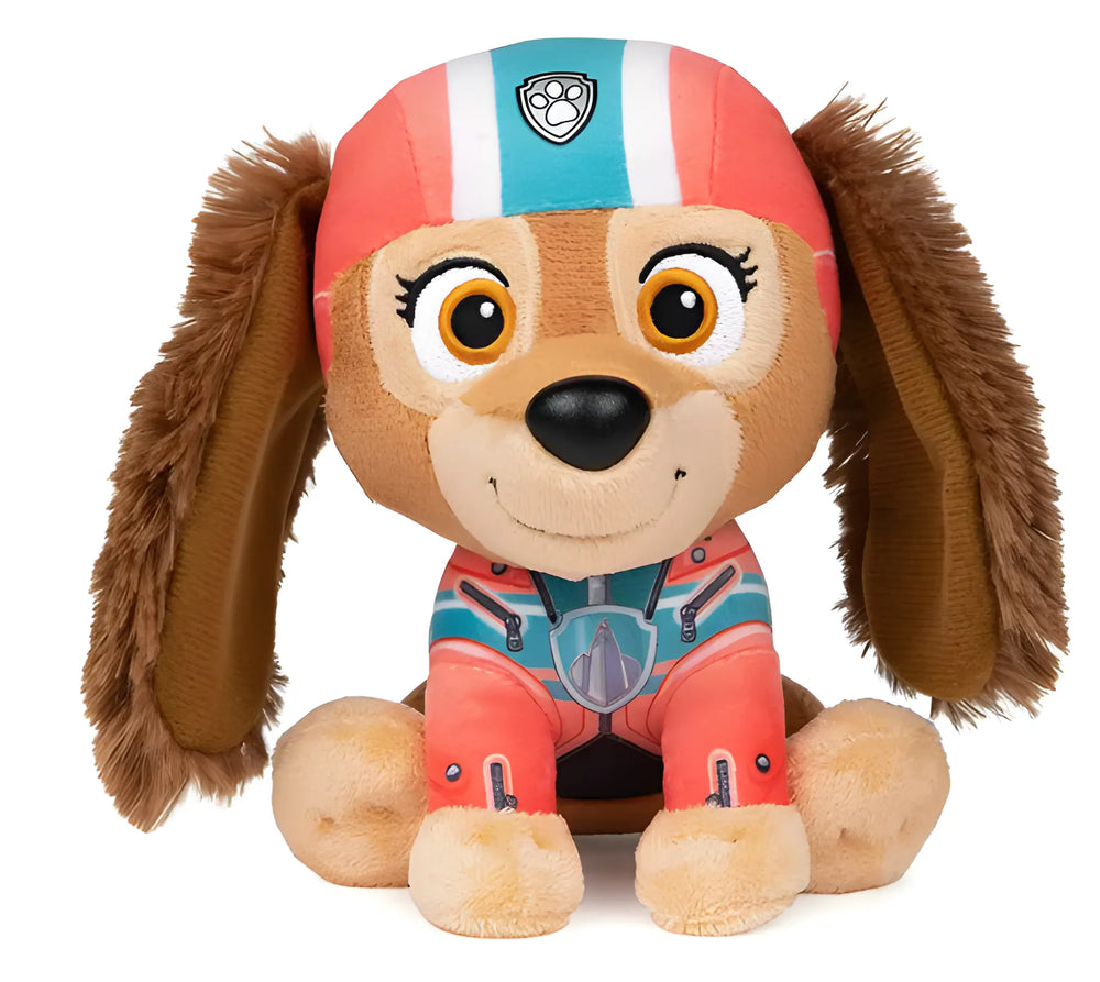 Peluche Skye Paw Patrol Liberty 15 cm, pelage brun oreilles floppy casque rouge