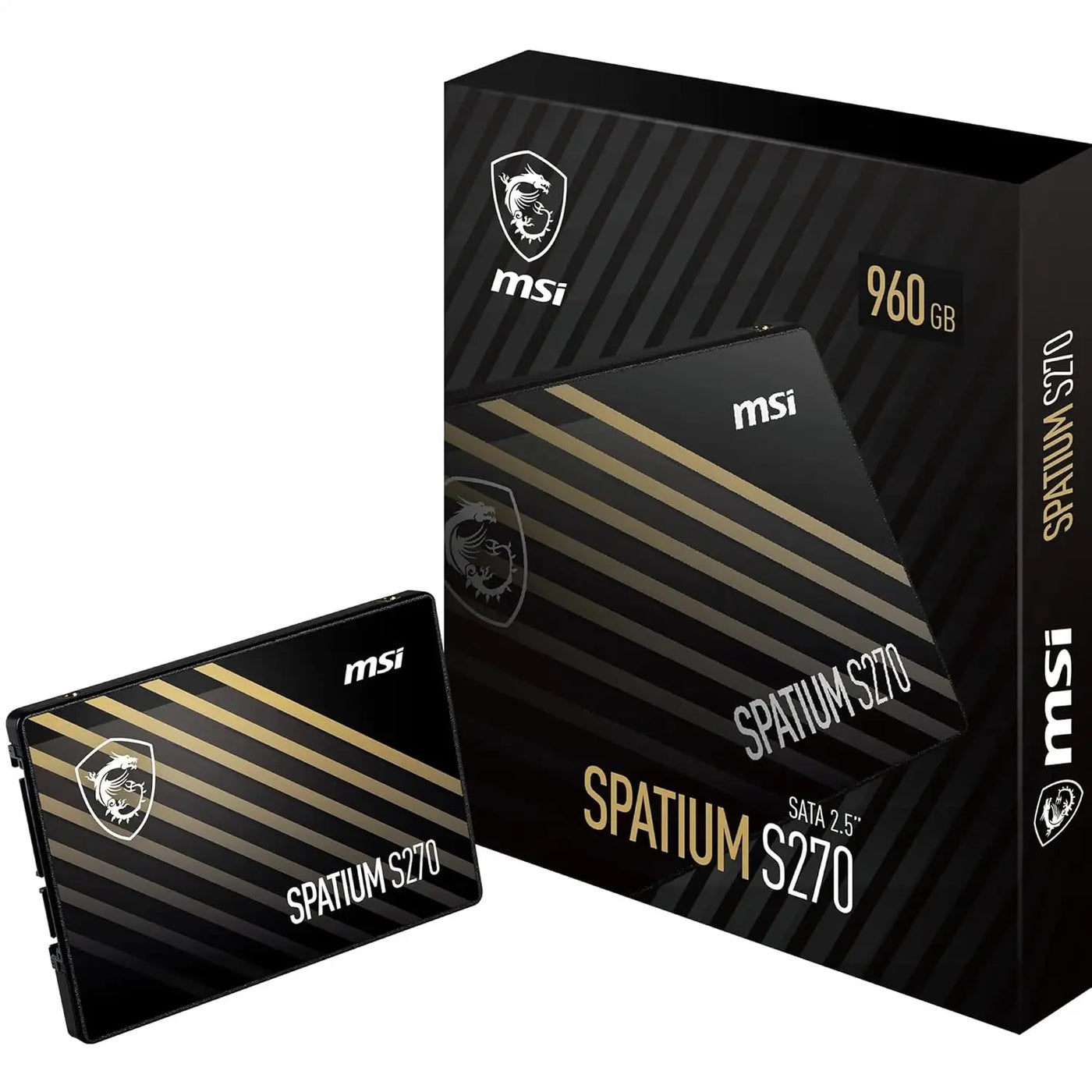 Disque SSD MSI SPATIUM S270 960 Go SATA 2.5 pouces noir et or rayé