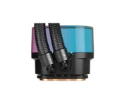 Radiateur CORSAIR iCUE Link H150i RGB Liquid CPU Cooler 360mm noir, base noire et réservoirs bleu-violet translucides