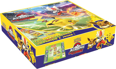 Boîte Jeu de Société Pokémon Académie de Combat 2e Édition jaune et violet avec Pikachu et Eevee