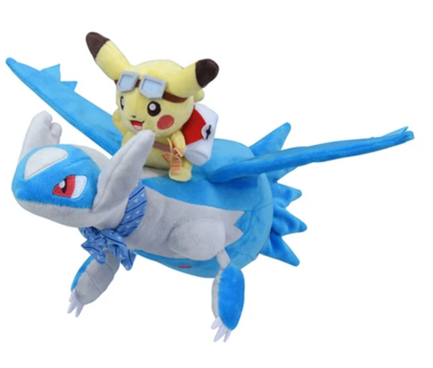 Peluche Pokémon Pikachu sur Latios, coton doux, 28 cm