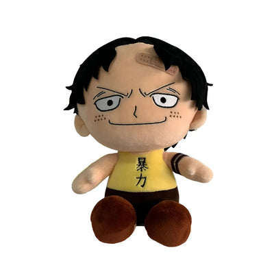 Peluche One Piece Ace 25cm avec cheveux noirs, bandeau et débardeur jaune