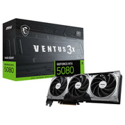 Carte graphique MSI GeForce RTX 5080 16G Ventus 3X OC, design noir et argent à 3 ventilateurs