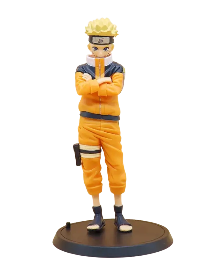 Figurine Naruto Uzumaki orange et bleu, bras croisés, cheveux blonds en pics