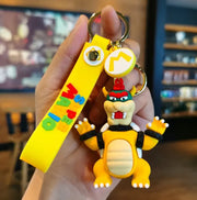 Porte-clés Mario Bowser jaune caoutchouc avec lettres Super Mario colorées