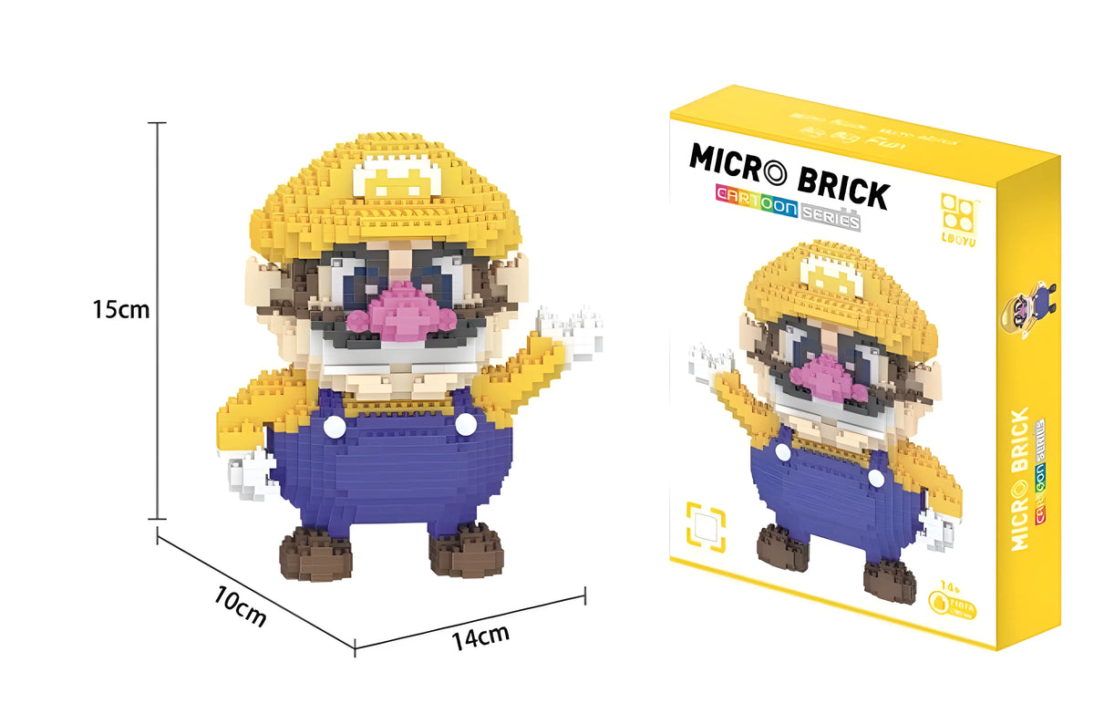 Figurine pixelisée Luigi jaune et bleu en micro briques Lego Super Mario Bros Wario
