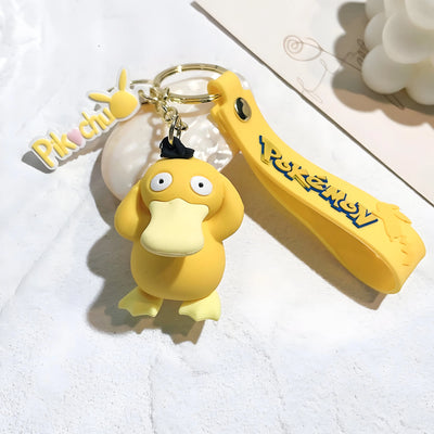 Porte-clés Pokémon Psyduck jaune en caoutchouc mignon aux grands yeux
