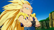 Gotenks Super Saiyan blond en gi violet et bleu, signe paix croisé, Dragon Ball FighterZ PS4