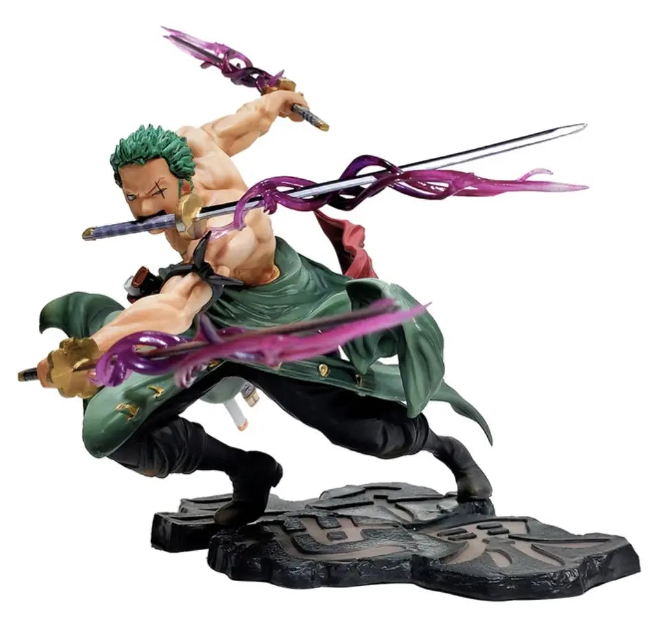 Figurine One Piece Roronoa Zoro 02 aux cheveux verts, lames d’énergie violettes