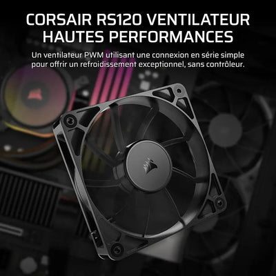 Ventilateur Corsair RS120 blanc 12 cm, design minimaliste et logo central