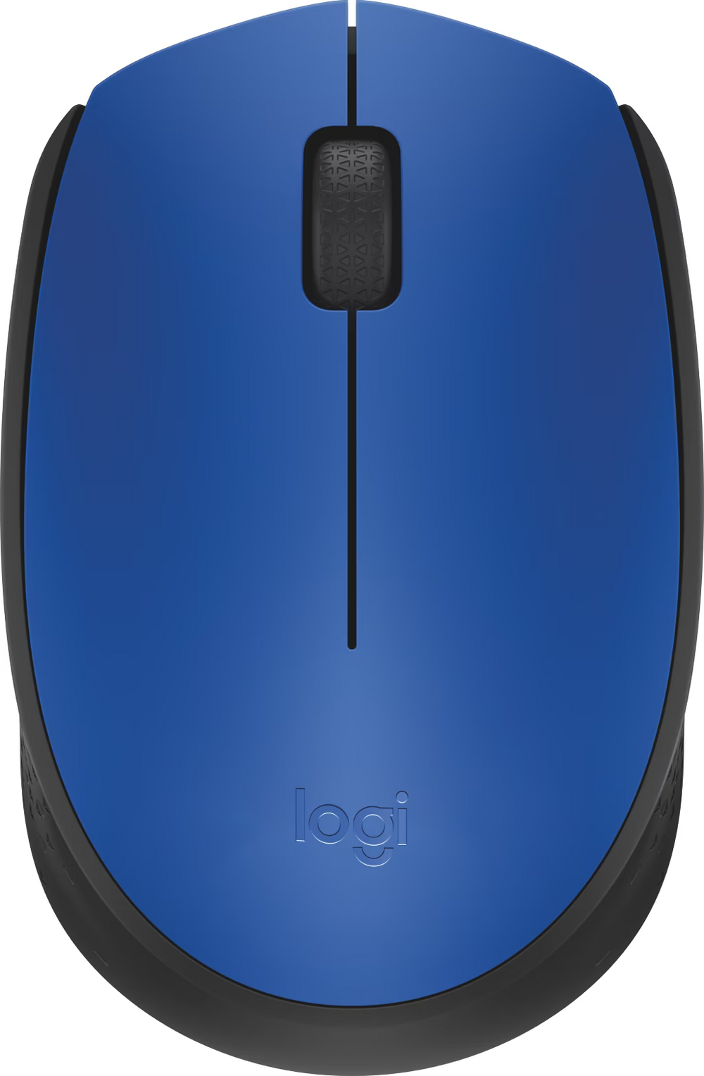 Souris sans fil Logitech M171 bleue, vue de dessus avec logo Logi