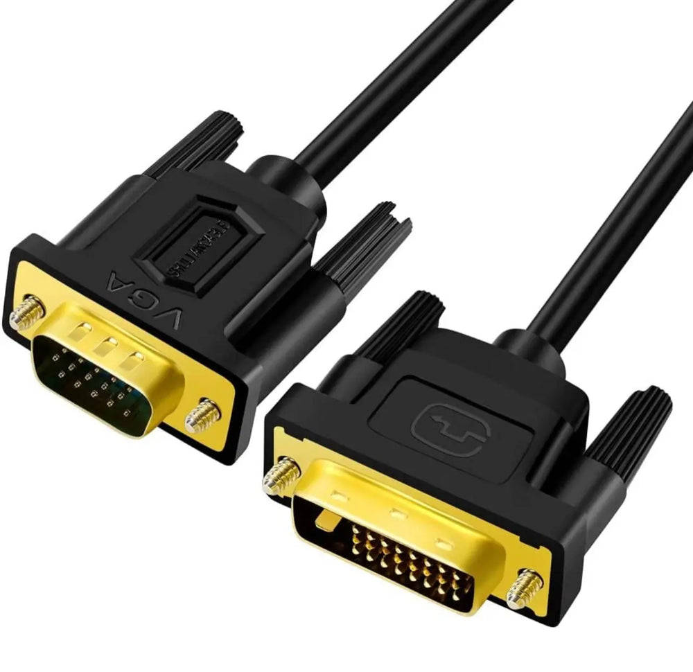 Câble VGA mâle vers DVI mâle noir, connecteurs plaqués or, 1080p haut débit