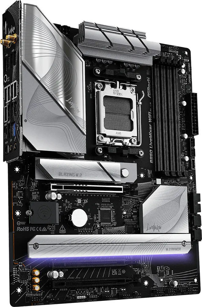Carte mère ASRock B560 LiveMixer WiFi noire et argentée au design angulaire