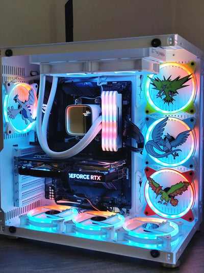 Grille ventilateur Pokémon 120mm/140mm Sulfura pour PC gaming blanc et noir avec LED colorées
