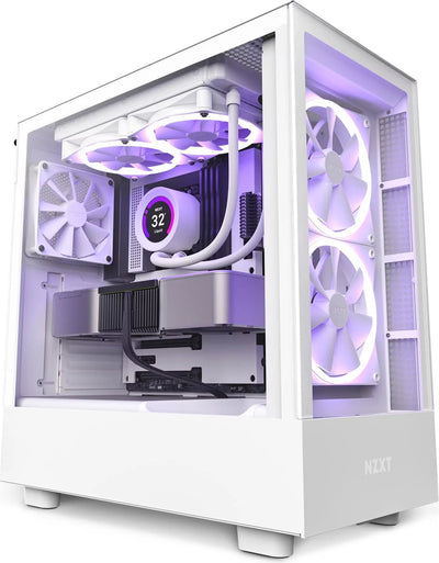 NZXT H5 Elite BLANC : boîtier blanc avec panneau latéral transparent et éclairage violet interne