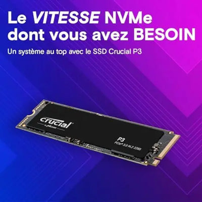 SSD Crucial P3 2 To NVMe PCIe Gen3 3500 Mo/s noir contacts dorés