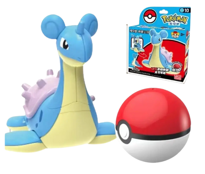 Figurine Pokémon Lokhlass bleue et jaune plastique avec coquille violette et Poké Ball rouge et blanche