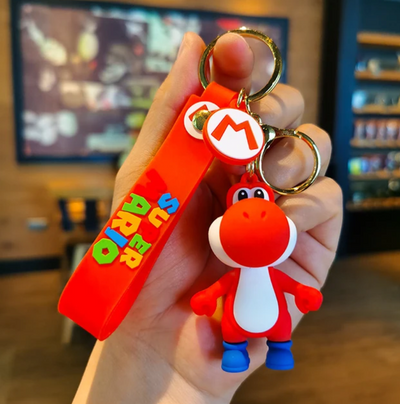 Porte-clés Mario Yoshi rouge avec logo Super Mario et sangle orange