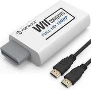 Arrière adaptateur HD Wii vers HDMI blanc avec port gris et câbles noirs
