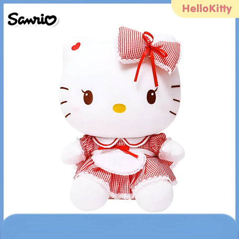 Peluche Hello Kitty  - tenue robe rayée rouge et blanche - 30 cm