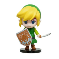 Figurine chibi Link vert et jaune Zelda Spirit Tracks avec épée et bouclier orné argent