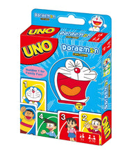 Boîte Uno Édition Spéciale Doraemon bleu rouge avec chat robot souriant