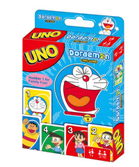 Boîte Uno Édition Spéciale Doraemon bleu rouge avec chat robot souriant