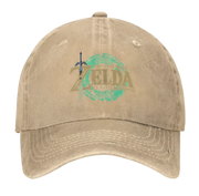Casquette Zelda beige usée logo turquoise or Triforce