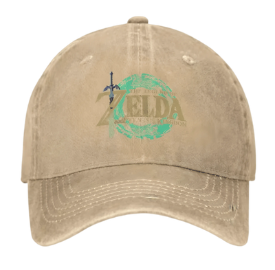 Casquette Zelda beige usée logo turquoise or Triforce