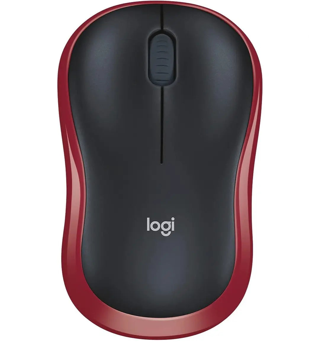 Souris sans fil Logitech M185 rouge et noire, design ergonomique sleek