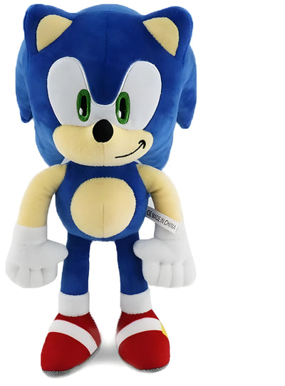 Peluche Sonic bleu 30 cm aux yeux verts, sourire joyeux et chaussures rouges
