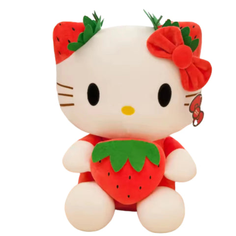 Peluche Hello Kitty Déguisée en Fraise Rouge – Coton Doux – 23 cm