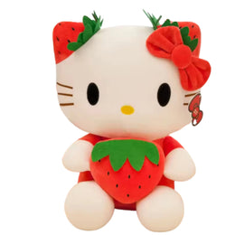 Peluche Hello Kitty Déguisée en Fraise Rouge – Coton Doux – 23 cm