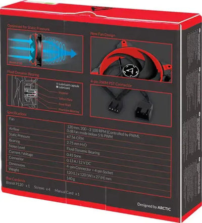 Ventilateur Arctic BioniX P120 rouge et noir 12 cm PWM PST 4-pin