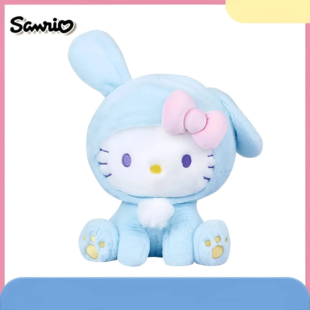 Peluche Hello Kitty 30 cm en tenue bunny Sanrio bleu clair