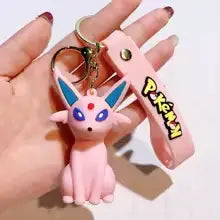 Porte-clés Pokémon Mentali en silicone rose avec Espeon mignon aux yeux bleus