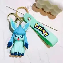 Porte-clés Pokémon Givrali Eevee silicone bleu clair et foncé avec anneau doré