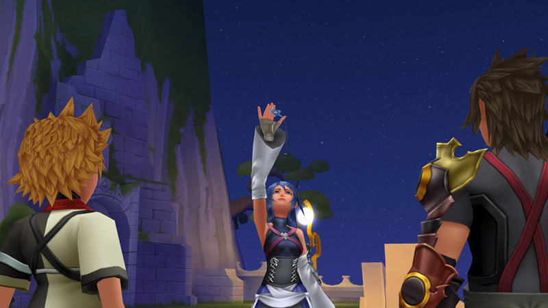 Scène nocturne avec Aqua dans Kingdom Hearts Collection I-III