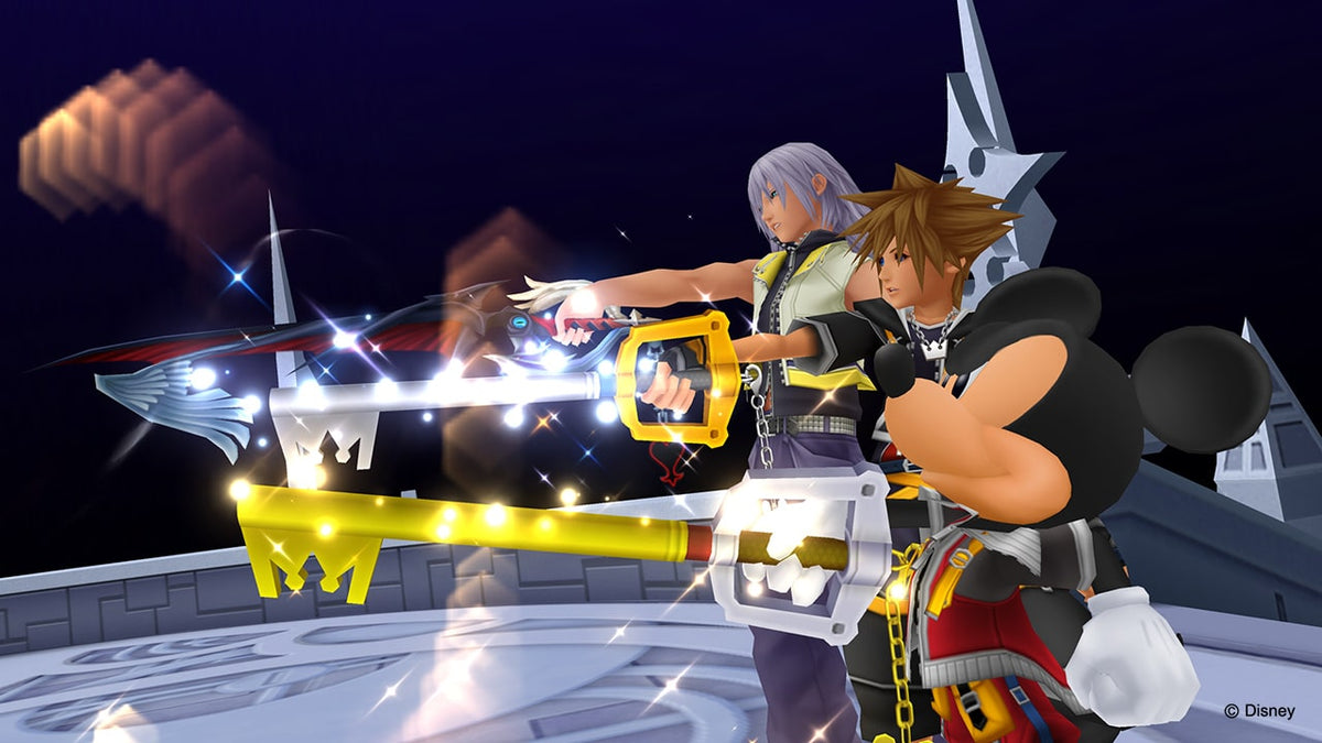 Sora, Riku et Mickey face à l'adversaire avec leurs Keyblades, Kingdom Hearts II Final Mix en haute définition