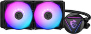 MSI MAG CORELIQUID 240R V2 Twin Frozr 320 RGB AIO noir avec réservoir et LED violettes bleues