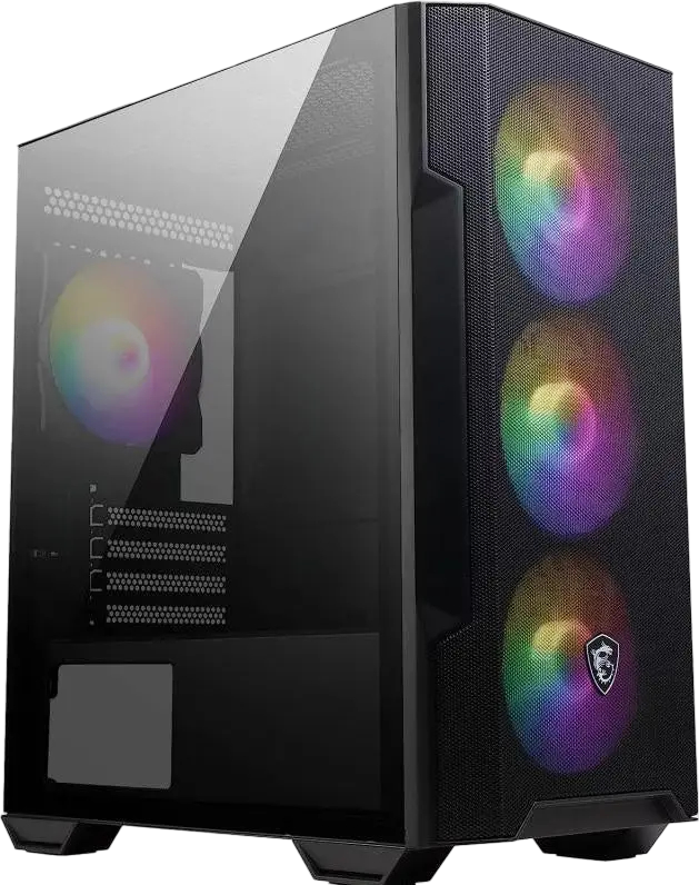 Boîtier PC gaming MSI MAG FORGE M100R NOIR noir avec 3 ventilateurs RGB verticaux