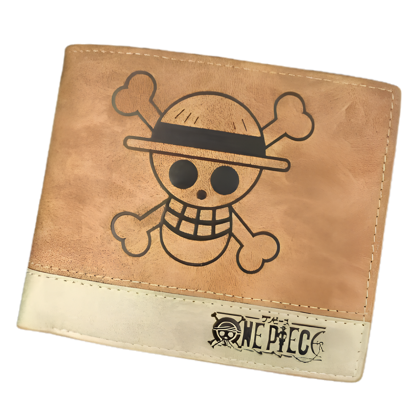 Porte-feuille One Piece Jolly Roger, marron et beige, bifold