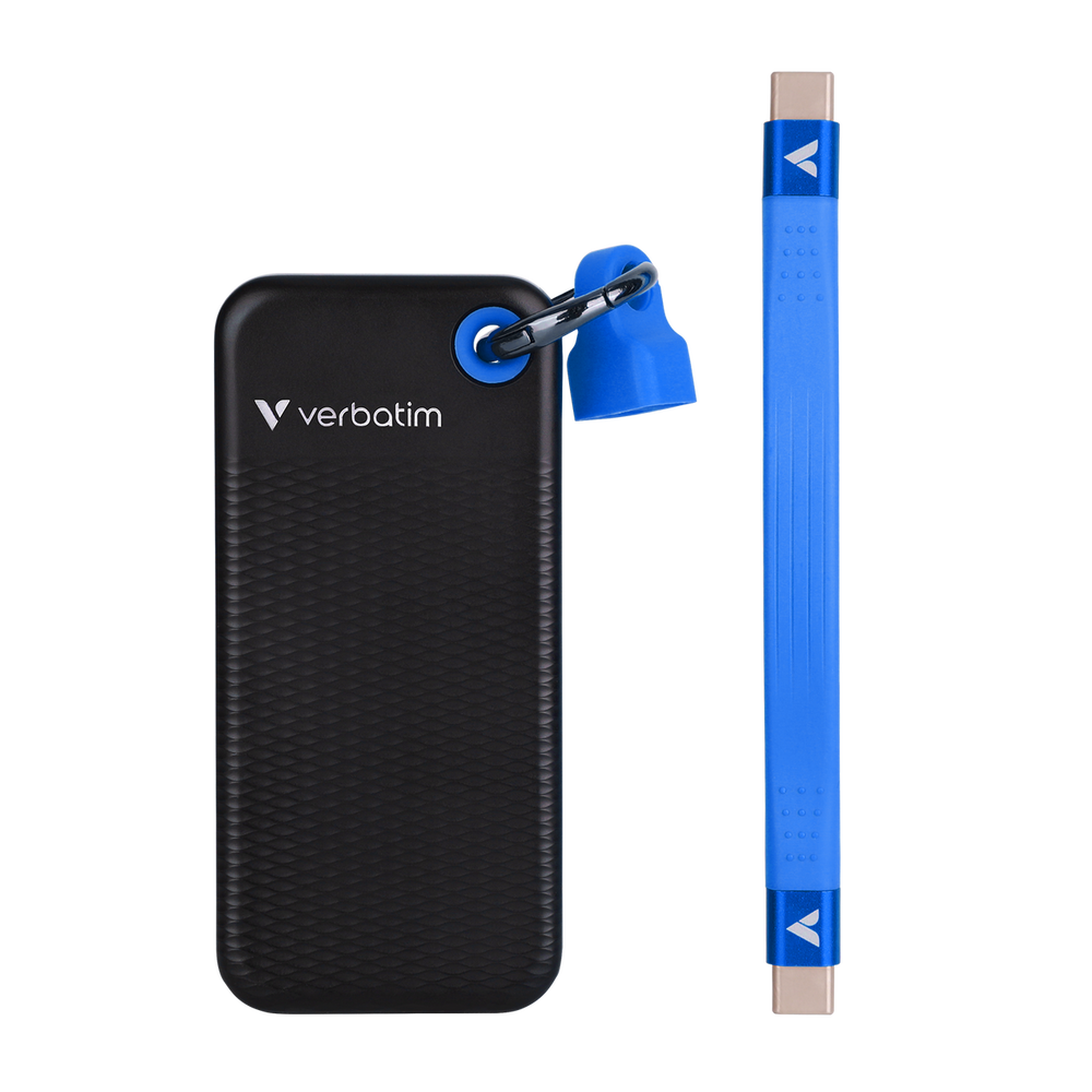 SSD externe Verbatim Pocket 1 To noir avec porte-clés et câble bleu