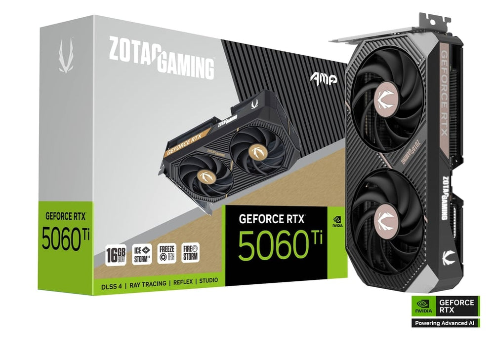 Carte graphique ZOTAC GeForce RTX 5060 Ti AMP 16 Go, double ventilateur